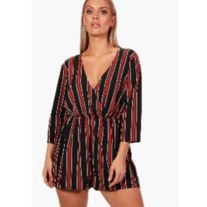 Black and Red Striped Boohoo Romper NWT